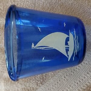 hazel atlas ritz blue cobalt ice bucket with sail boat pattern